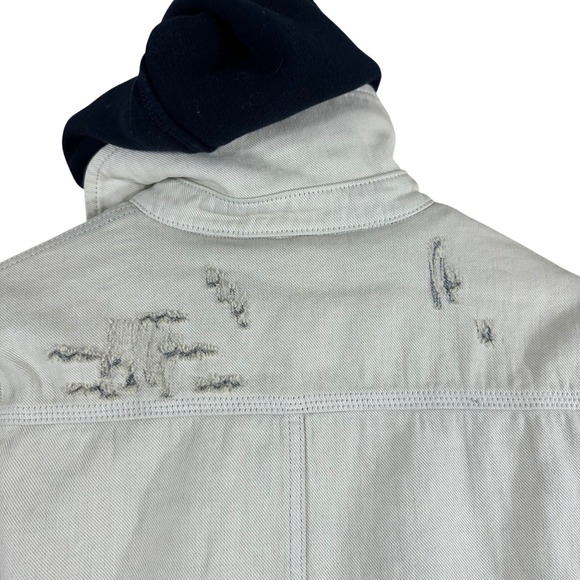 Free People Women's Denim JeanJacket Hooded Distressed Terry Lined Size S‎ - Picture 6 of 12